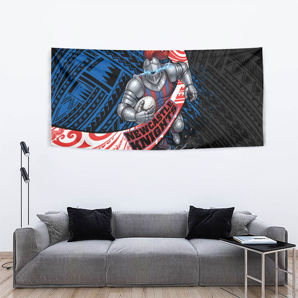 Newcastle Knights Rugby Tapestry Tribal Polynesian Power Art - Lightning Mascot