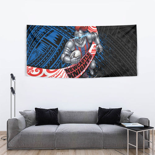 Newcastle Knights Rugby Tapestry Tribal Polynesian Power Art - Lightning Mascot