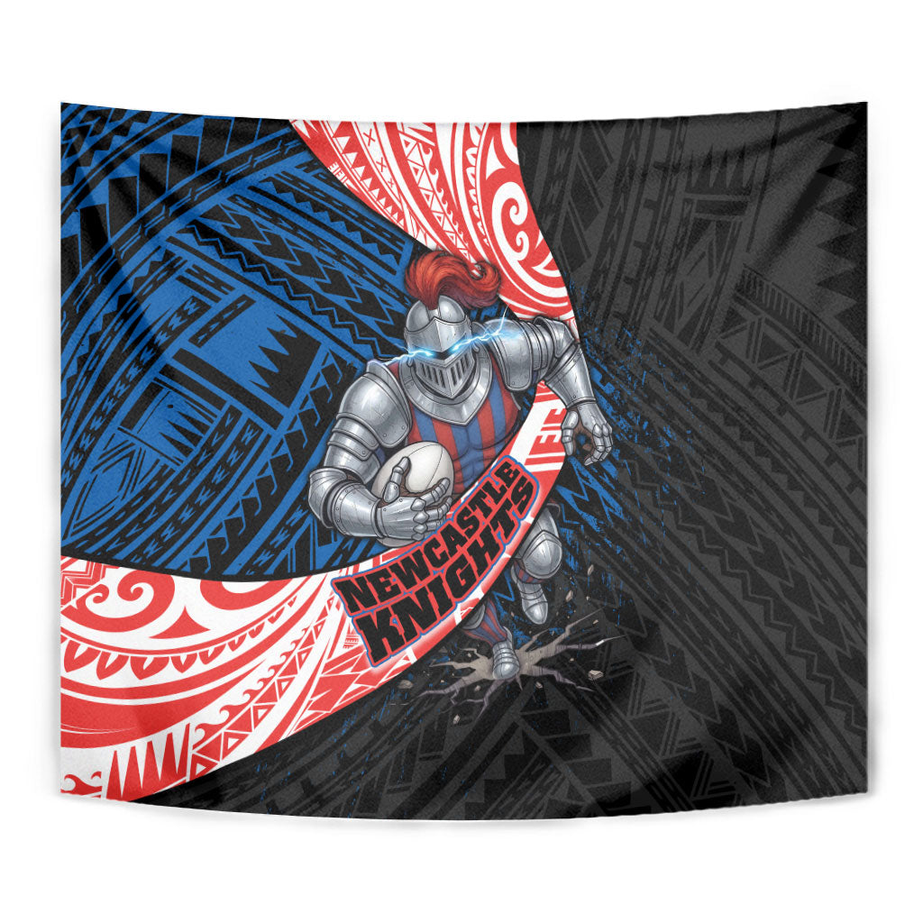 Newcastle Knights Rugby Tapestry Tribal Polynesian Power Art - Lightning Mascot