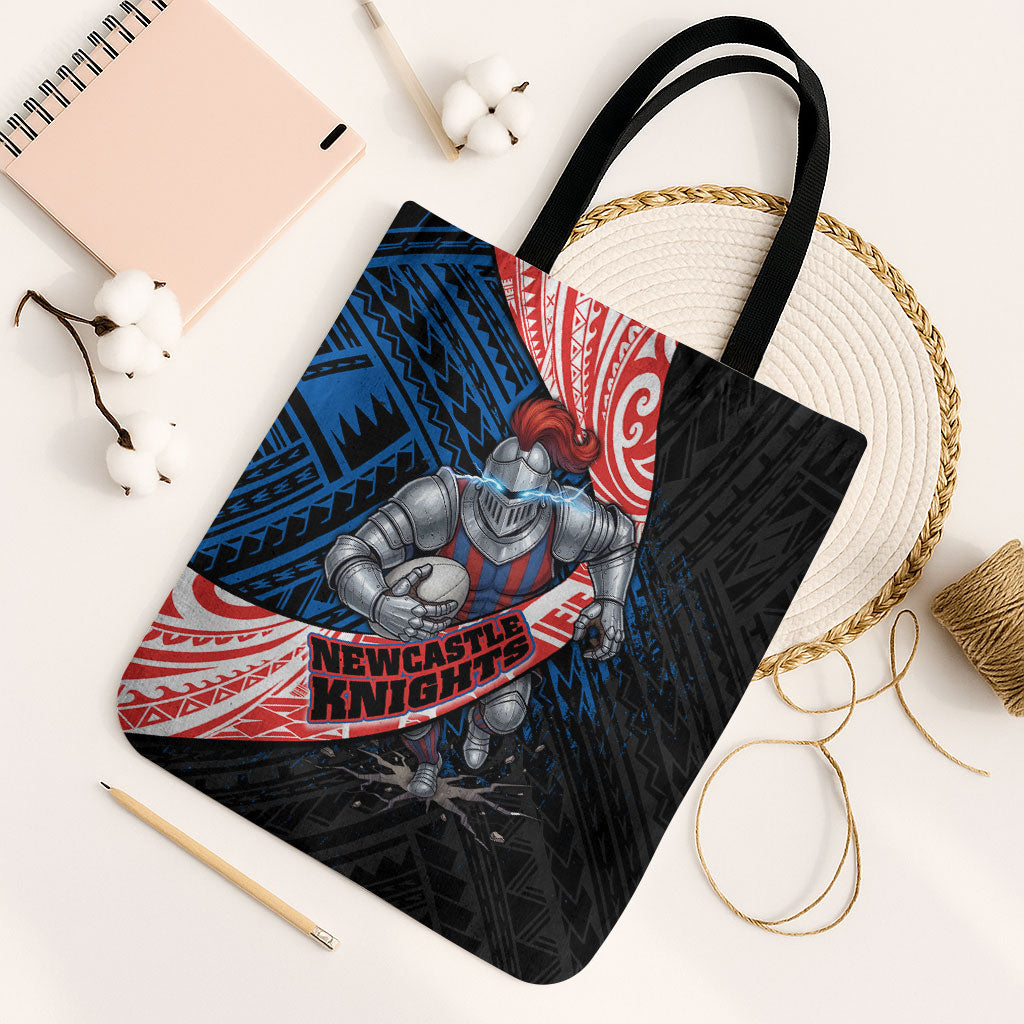 Newcastle Knights Rugby Tote Bag Tribal Polynesian Power Art - Lightning Mascot