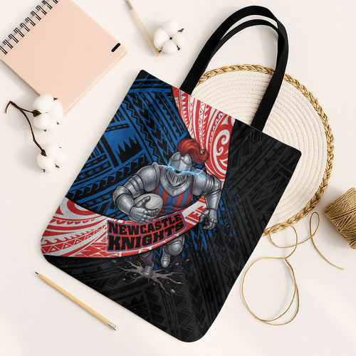 Newcastle Knights Rugby Tote Bag Tribal Polynesian Power Art - Lightning Mascot