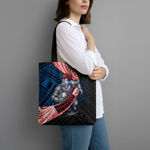 Newcastle Knights Rugby Tote Bag Tribal Polynesian Power Art - Lightning Mascot
