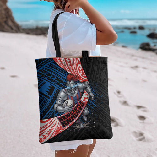 Newcastle Knights Rugby Tote Bag Tribal Polynesian Power Art - Lightning Mascot