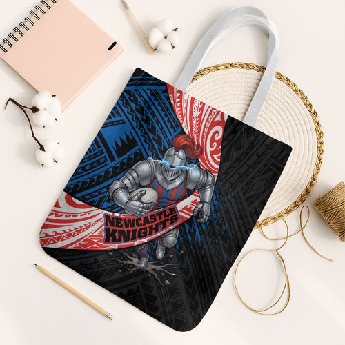 Newcastle Knights Rugby Tote Bag Tribal Polynesian Power Art - Lightning Mascot