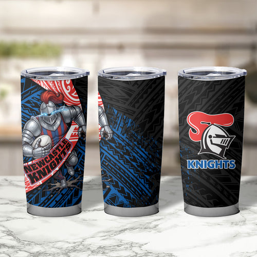 Newcastle Knights Rugby Tumbler Cup Tribal Polynesian Power Art - Lightning Mascot