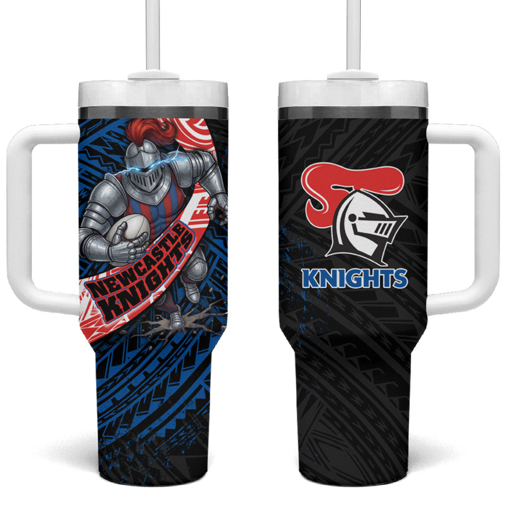 Newcastle Knights Rugby Tumbler With Handle Tribal Polynesian Power Art - Lightning Mascot