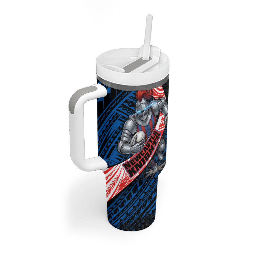 Newcastle Knights Rugby Tumbler With Handle Tribal Polynesian Power Art - Lightning Mascot