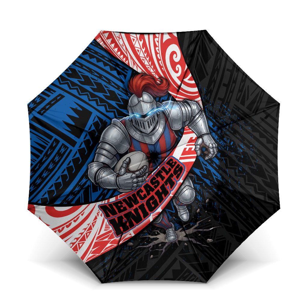 Newcastle Knights Rugby Umbrella Tribal Polynesian Power Art - Lightning Mascot