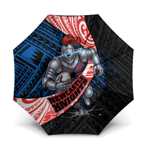 Newcastle Knights Rugby Umbrella Tribal Polynesian Power Art - Lightning Mascot