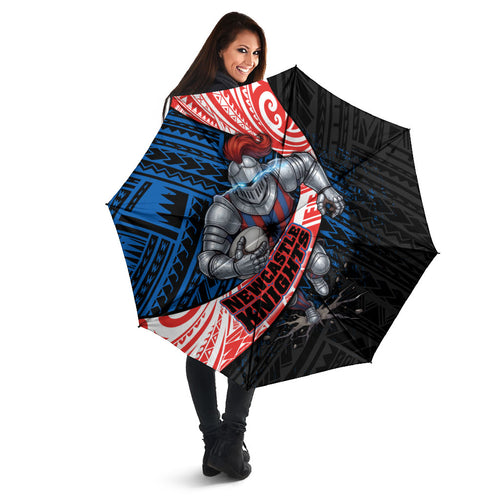 Newcastle Knights Rugby Umbrella Tribal Polynesian Power Art - Lightning Mascot