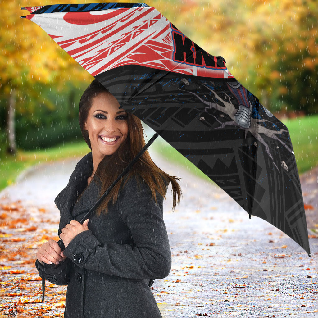 Newcastle Knights Rugby Umbrella Tribal Polynesian Power Art - Lightning Mascot