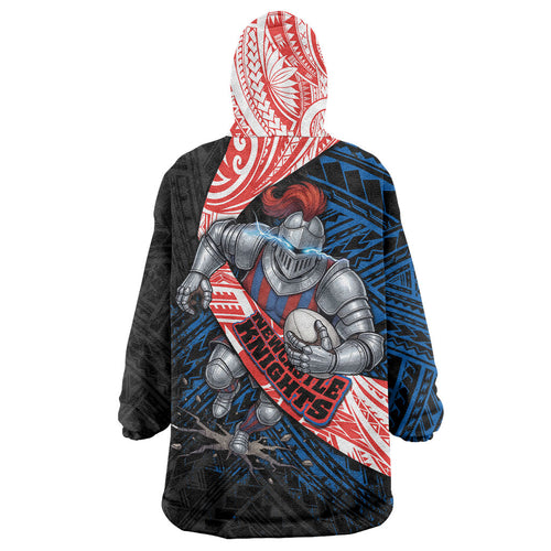 Newcastle Knights Rugby Wearable Blanket Hoodie Tribal Polynesian Power Art - Lightning Mascot