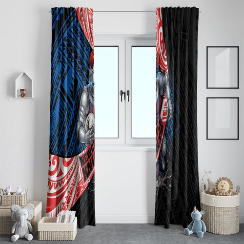 Newcastle Knights Rugby Window Curtain Tribal Polynesian Power Art - Lightning Mascot