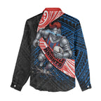 Newcastle Knights Rugby Women Casual Shirt Tribal Polynesian Power Art - Lightning Mascot