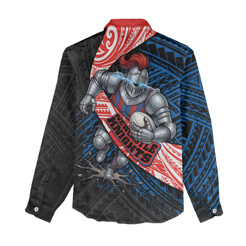 Newcastle Knights Rugby Women Casual Shirt Tribal Polynesian Power Art - Lightning Mascot
