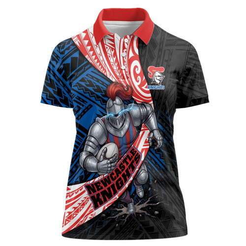 Newcastle Knights Rugby Women Polo Shirt Tribal Polynesian Power Art - Lightning Mascot