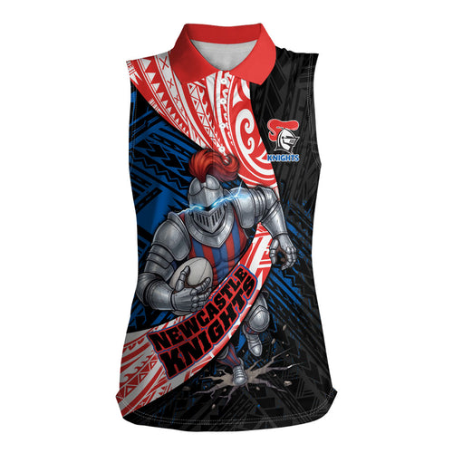 Newcastle Knights Rugby Women Sleeveless Polo Shirt Tribal Polynesian Power Art - Lightning Mascot