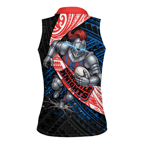 Newcastle Knights Rugby Women Sleeveless Polo Shirt Tribal Polynesian Power Art - Lightning Mascot
