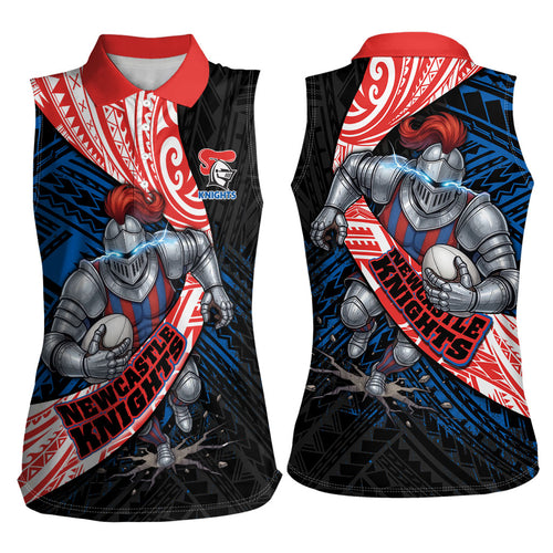 Newcastle Knights Rugby Women Sleeveless Polo Shirt Tribal Polynesian Power Art - Lightning Mascot