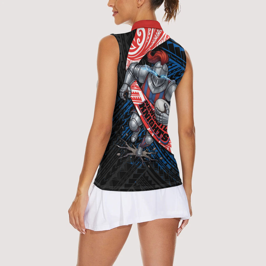 Newcastle Knights Rugby Women Sleeveless Polo Shirt Tribal Polynesian Power Art - Lightning Mascot
