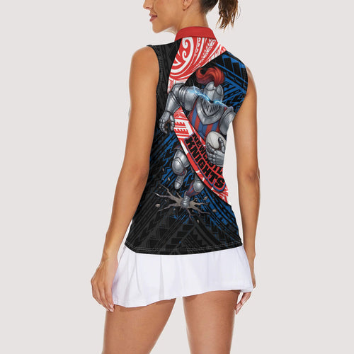 Newcastle Knights Rugby Women Sleeveless Polo Shirt Tribal Polynesian Power Art - Lightning Mascot