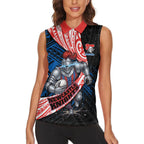 Newcastle Knights Rugby Women Sleeveless Polo Shirt Tribal Polynesian Power Art - Lightning Mascot