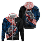 Newcastle Knights Rugby Zip Hoodie Tribal Polynesian Power Art - Lightning Mascot