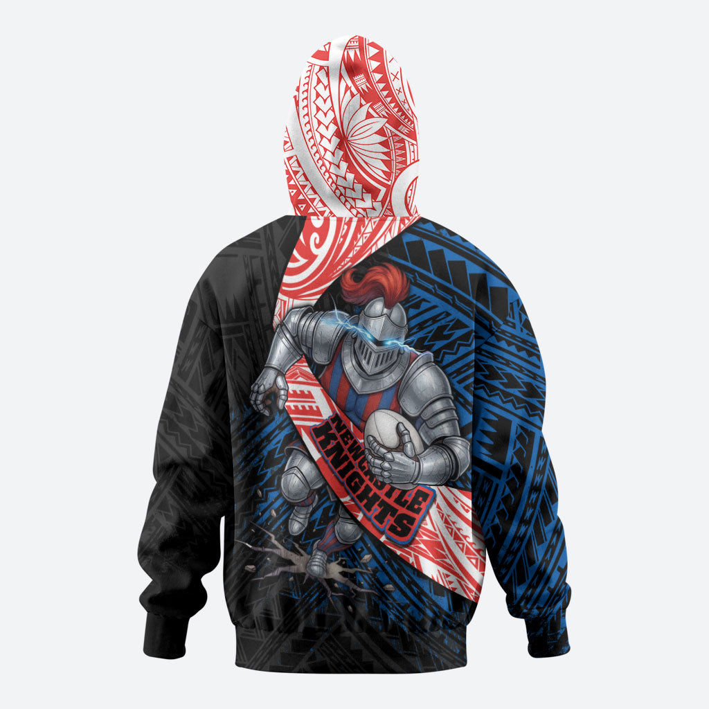 Newcastle Knights Rugby Zip Hoodie Tribal Polynesian Power Art - Lightning Mascot