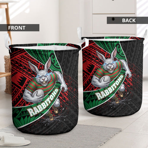 South Sydney Rabbitohs Rugby Laundry Basket Tribal Polynesian Power Art - Lightning Mascot
