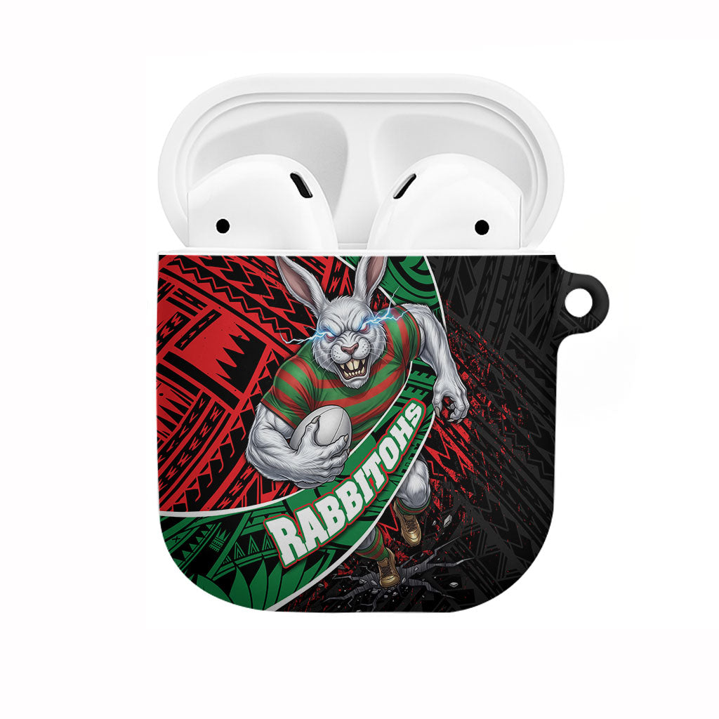 South Sydney Rabbitohs Rugby AirPods Case Tribal Polynesian Power Art - Lightning Mascot