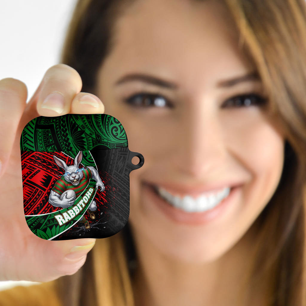 South Sydney Rabbitohs Rugby AirPods Case Tribal Polynesian Power Art - Lightning Mascot