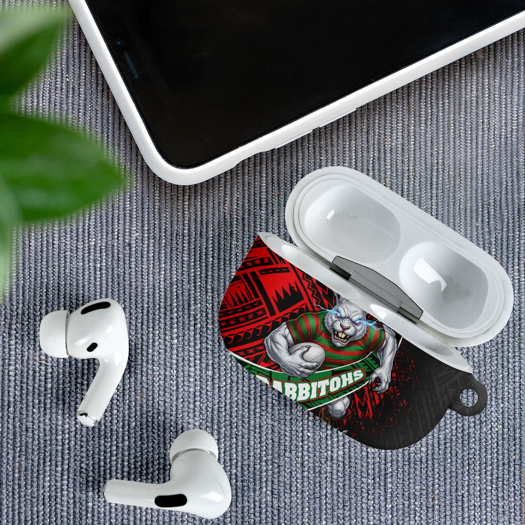 South Sydney Rabbitohs Rugby AirPods Case Tribal Polynesian Power Art - Lightning Mascot
