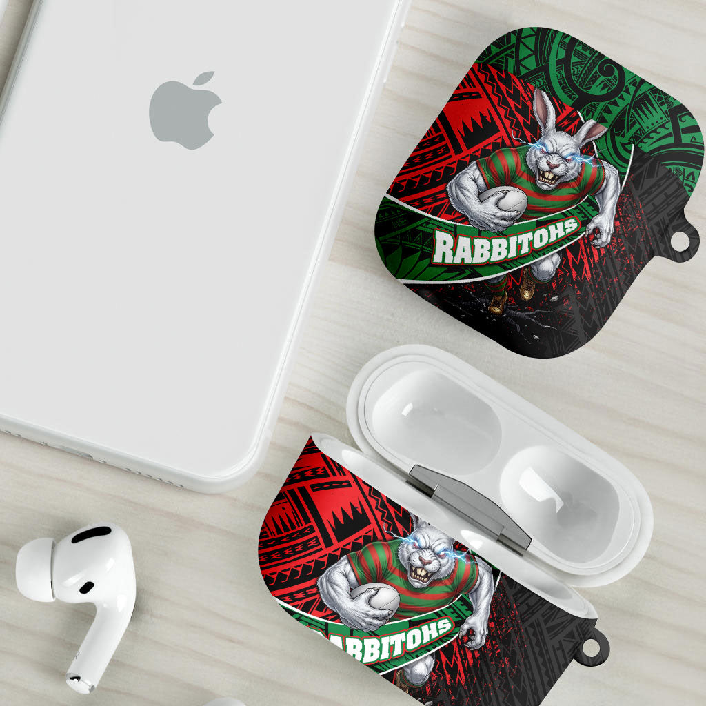 South Sydney Rabbitohs Rugby AirPods Case Tribal Polynesian Power Art - Lightning Mascot