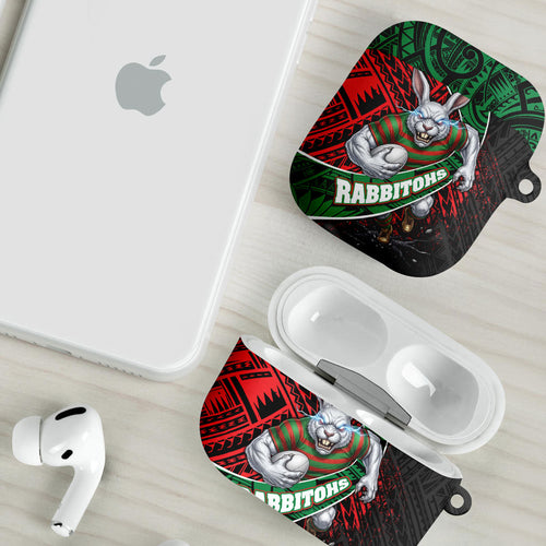 South Sydney Rabbitohs Rugby AirPods Case Tribal Polynesian Power Art - Lightning Mascot