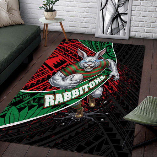South Sydney Rabbitohs Rugby Area Rug Tribal Polynesian Power Art - Lightning Mascot