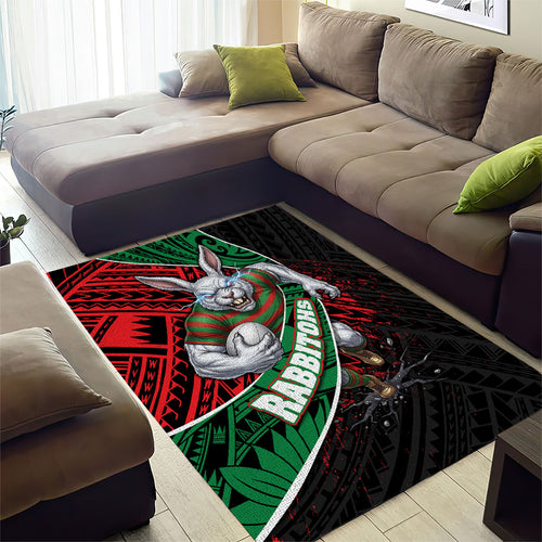 South Sydney Rabbitohs Rugby Area Rug Tribal Polynesian Power Art - Lightning Mascot