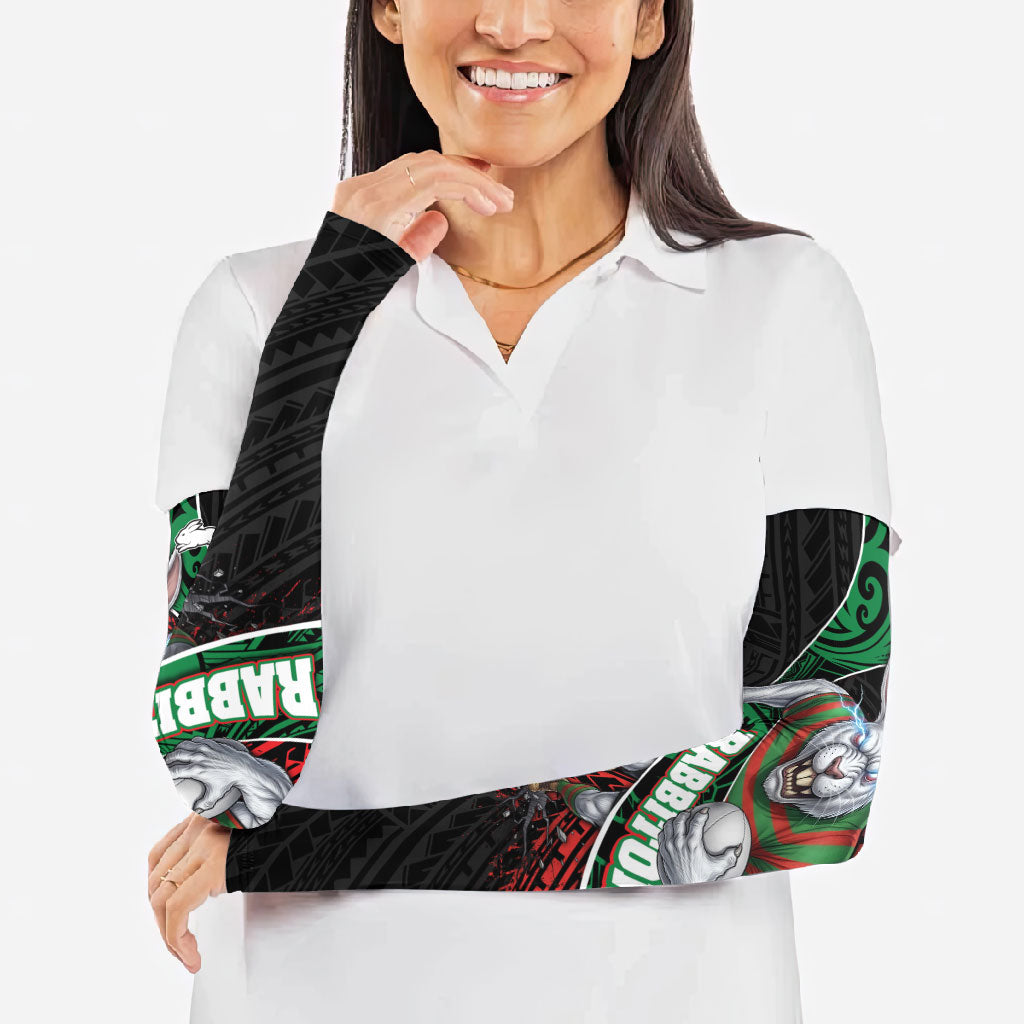 South Sydney Rabbitohs Rugby Arm Sleeves Tribal Polynesian Power Art - Lightning Mascot
