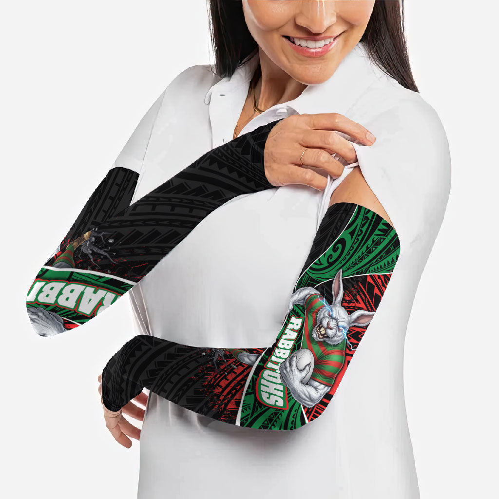South Sydney Rabbitohs Rugby Arm Sleeves Tribal Polynesian Power Art - Lightning Mascot