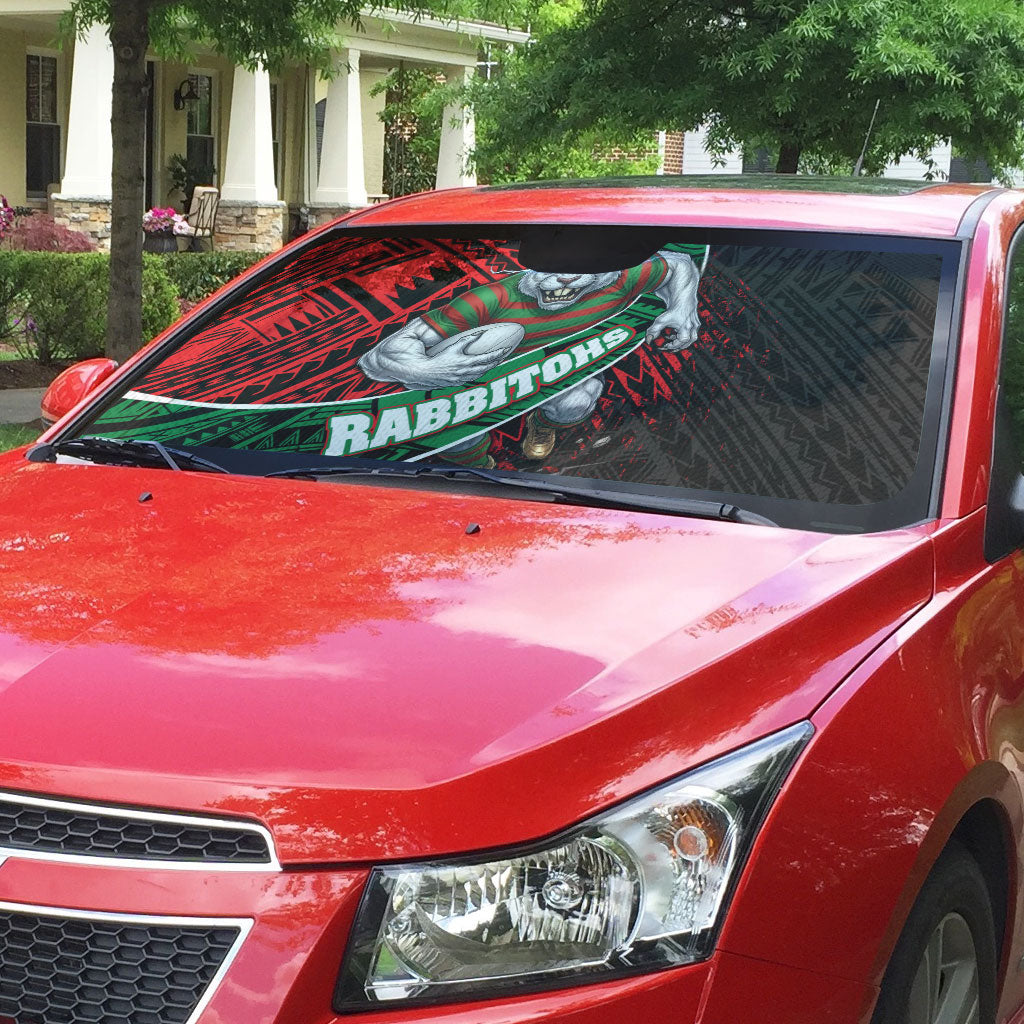 South Sydney Rabbitohs Rugby Auto Sun Shade Tribal Polynesian Power Art - Lightning Mascot