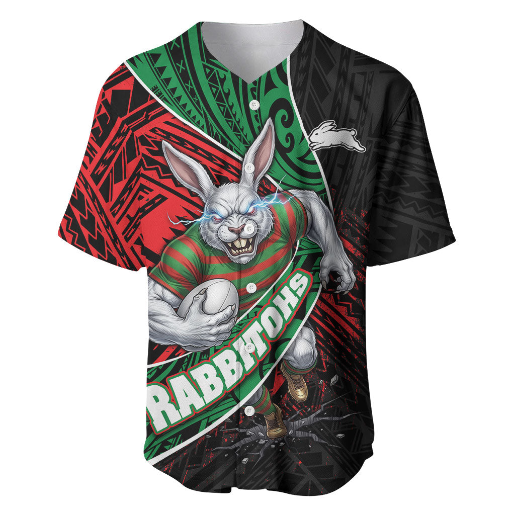 South Sydney Rabbitohs Rugby Baseball Jersey Tribal Polynesian Power Art - Lightning Mascot