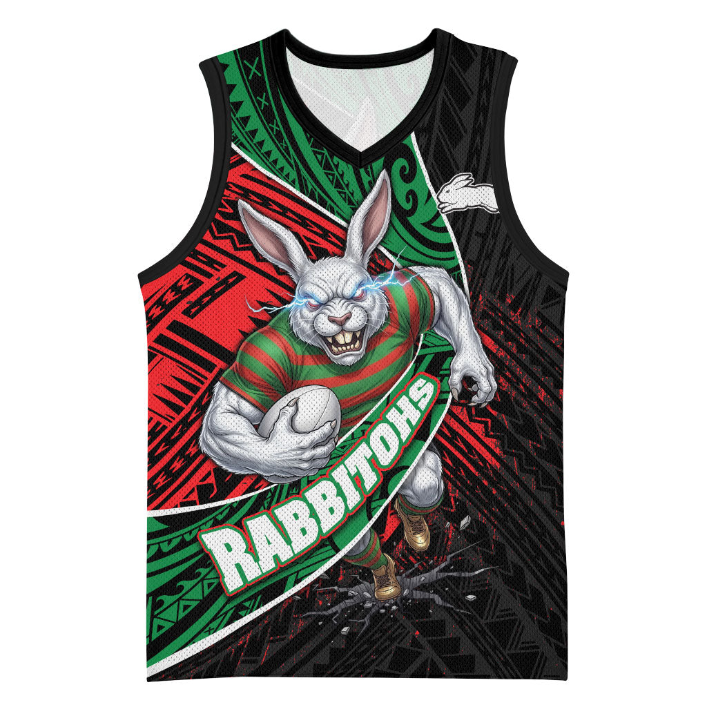 South Sydney Rabbitohs Rugby Basketball Jersey Tribal Polynesian Power Art - Lightning Mascot