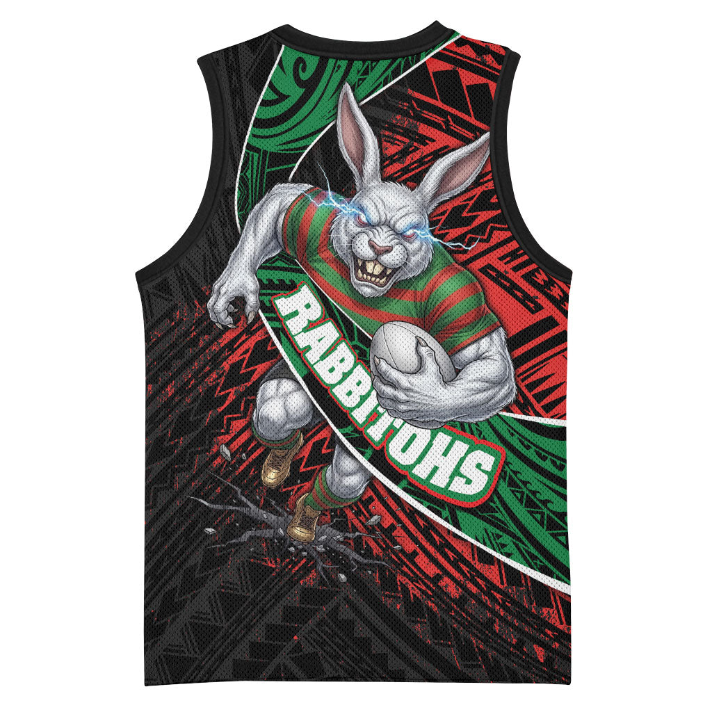 South Sydney Rabbitohs Rugby Basketball Jersey Tribal Polynesian Power Art - Lightning Mascot