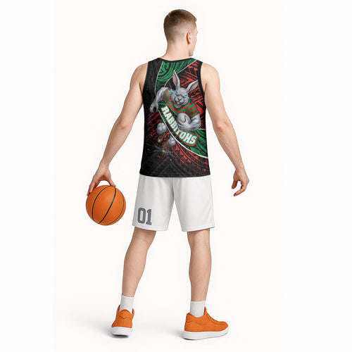 South Sydney Rabbitohs Rugby Basketball Jersey Tribal Polynesian Power Art - Lightning Mascot