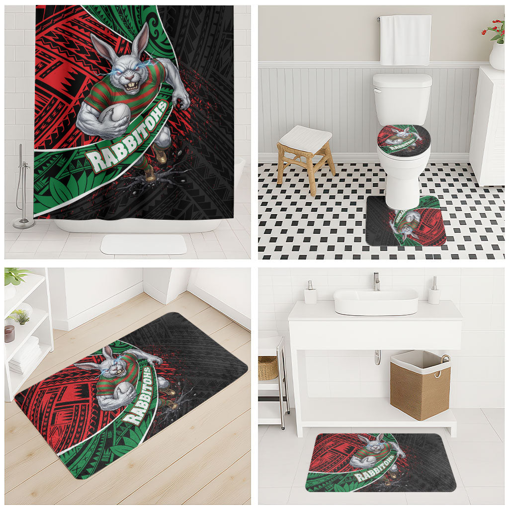 South Sydney Rabbitohs Rugby Bathroom Set Tribal Polynesian Power Art - Lightning Mascot