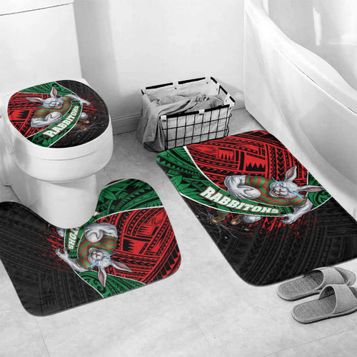 South Sydney Rabbitohs Rugby Bathroom Set Tribal Polynesian Power Art - Lightning Mascot