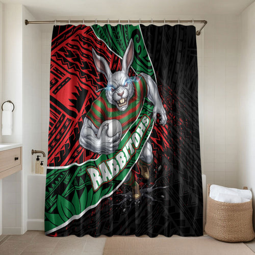South Sydney Rabbitohs Rugby Bathroom Set Tribal Polynesian Power Art - Lightning Mascot