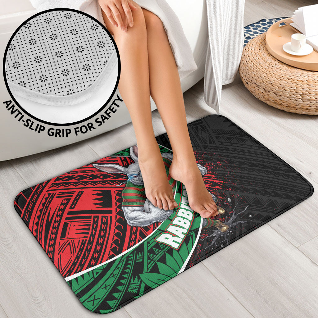 South Sydney Rabbitohs Rugby Bathroom Set Tribal Polynesian Power Art - Lightning Mascot