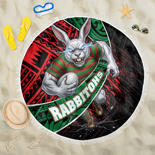South Sydney Rabbitohs Rugby Beach Blanket Tribal Polynesian Power Art - Lightning Mascot