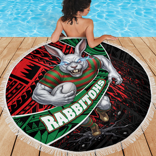 South Sydney Rabbitohs Rugby Beach Blanket Tribal Polynesian Power Art - Lightning Mascot