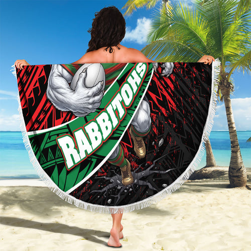 South Sydney Rabbitohs Rugby Beach Blanket Tribal Polynesian Power Art - Lightning Mascot